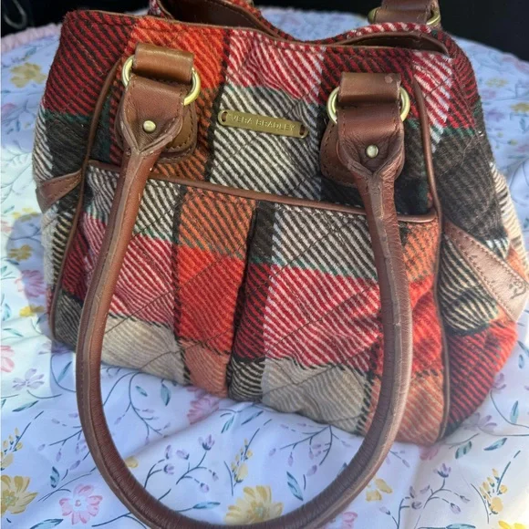 Vera Bradley Red Multi Plaid Wool-Blend Shoulder Bag with Brown Trim - Picture 1 of 4